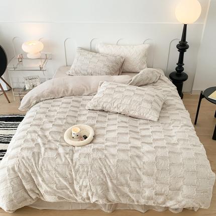 昔可家纺 2023新款ins风纯色兔兔绒兔毛四件套 格调卡其色