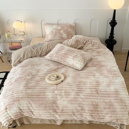 昔可家纺 2023新款ins风纯色兔兔绒兔毛四件套 琥珀扎染