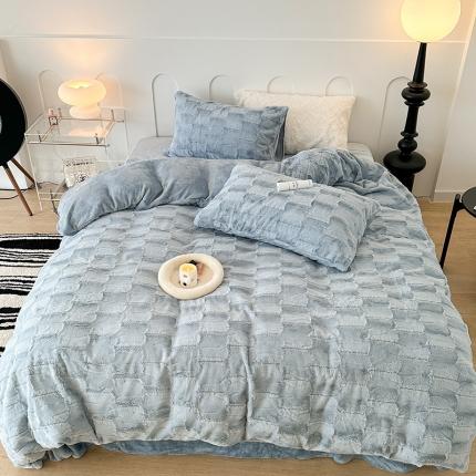 昔可家纺 2023新款ins风纯色兔兔绒兔毛四件套 格调蓝