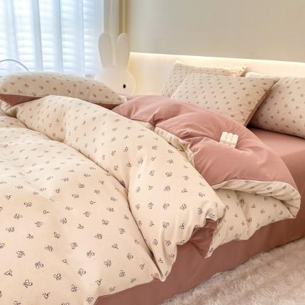 91家纺网 家纺一手货源 找家纺 （总）晚爱家纺 2025水洗棉麻双层纱四件套 超柔A类母婴级有氧棉