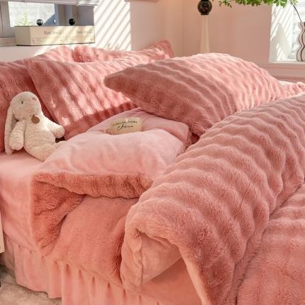 91家纺网 家纺一手货源 找家纺 秋艳 2023新款兔毛绒方格泡泡四件套 方格泡泡-豆沙