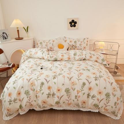 91家纺网 家纺一手货源 找家纺 （总）一米阳光 2023秋季新款纯棉花边款四件套