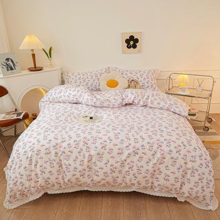 91家纺网 家纺一手货源 找家纺 一米阳光 2023秋季新款纯棉花边款四件套 牵牛