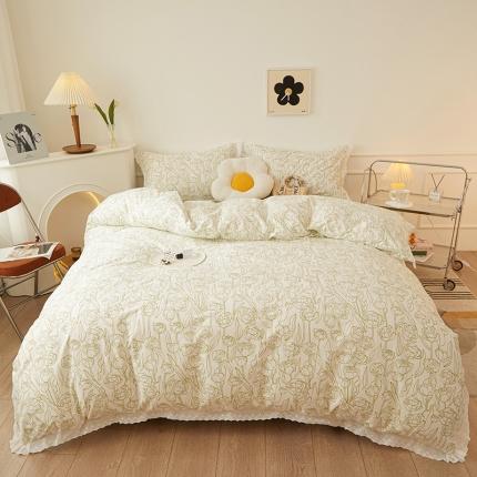 91家纺网 家纺一手货源 找家纺 一米阳光 2023秋季新款纯棉花边款四件套 夏至