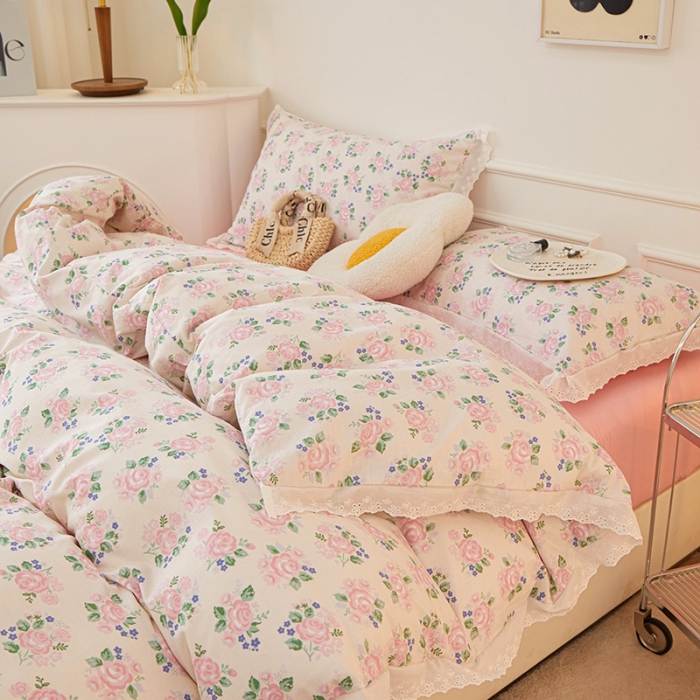 91家纺网 家纺一手货源 找家纺 （总）一米阳光 2023秋季新款纯棉花边款四件套