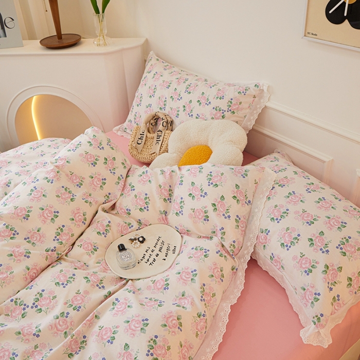 91家纺网 家纺一手货源 找家纺 （总）一米阳光 2023秋季新款纯棉花边款四件套