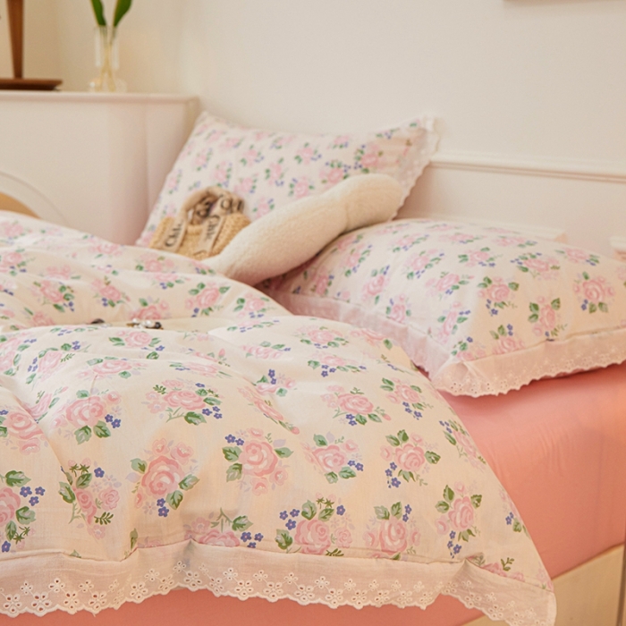 91家纺网 家纺一手货源 找家纺 （总）一米阳光 2023秋季新款纯棉花边款四件套