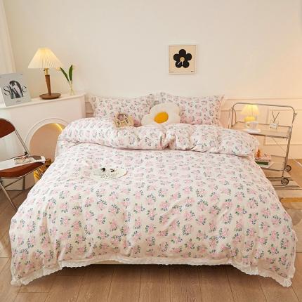 一米阳光 2023秋季新款纯棉花边款四件套 春想