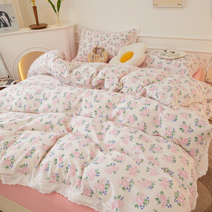 91家纺网 家纺一手货源 找家纺 一米阳光 2023秋季新款纯棉花边款四件套 春想