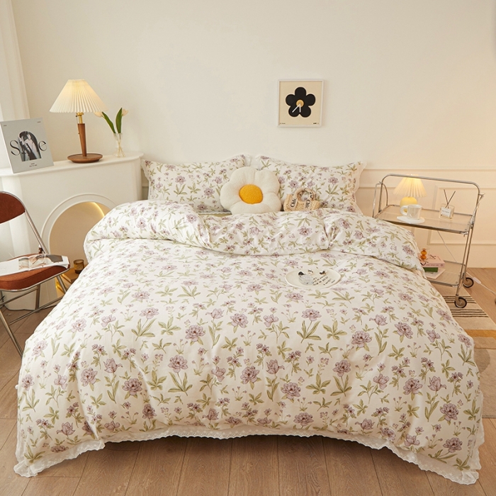 91家纺网 家纺一手货源 找家纺 一米阳光 2023秋季新款纯棉花边款四件套 谷收