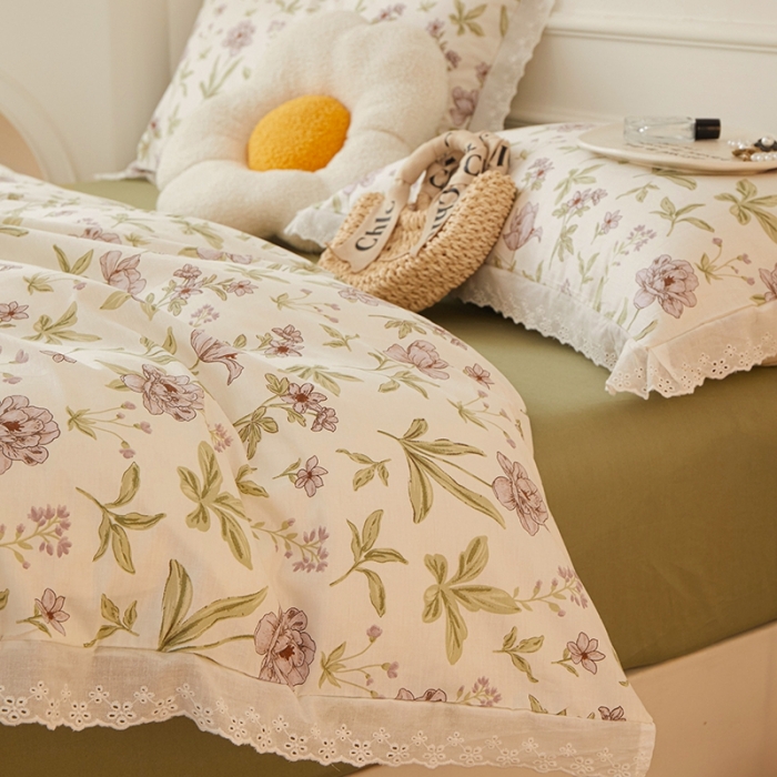 91家纺网 家纺一手货源 找家纺 一米阳光 2023秋季新款纯棉花边款四件套 谷收