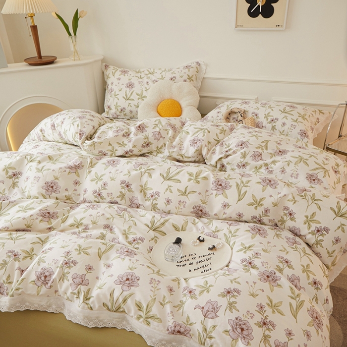 91家纺网 家纺一手货源 找家纺 一米阳光 2023秋季新款纯棉花边款四件套 谷收