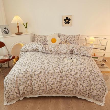 一米阳光 2023秋季新款纯棉花边款四件套 花雪