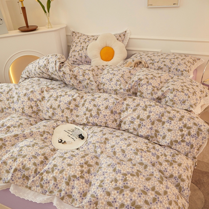 91家纺网 家纺一手货源 找家纺 一米阳光 2023秋季新款纯棉花边款四件套 花雪
