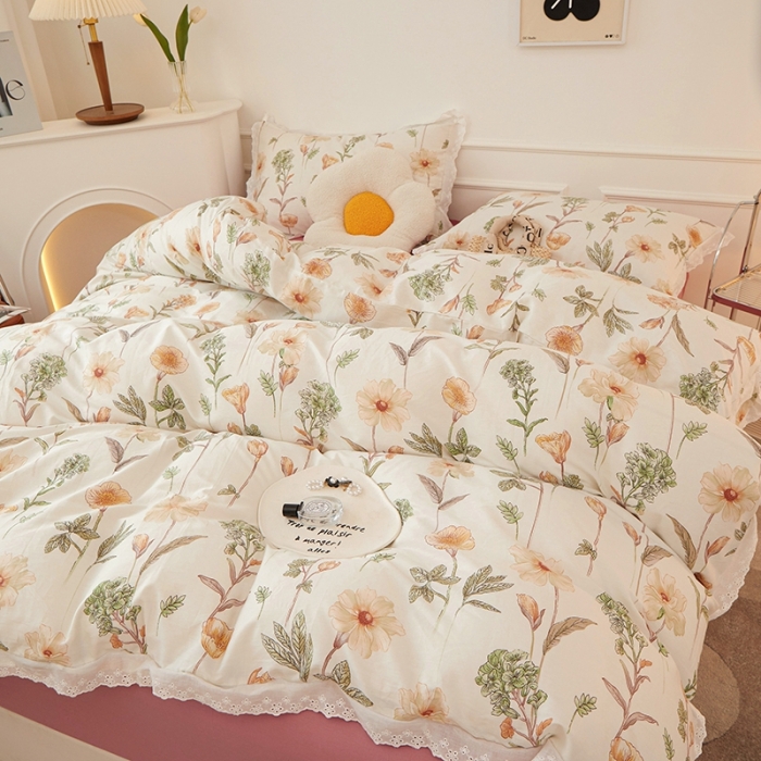 91家纺网 家纺一手货源 找家纺 一米阳光 2023秋季新款纯棉花边款四件套 芒种