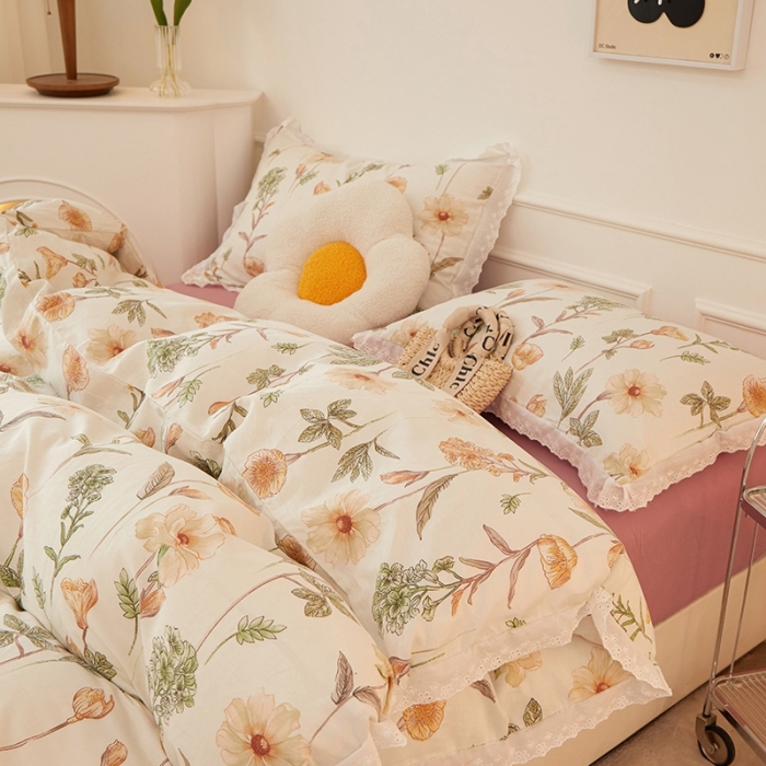 91家纺网 家纺一手货源 找家纺 一米阳光 2023秋季新款纯棉花边款四件套 芒种