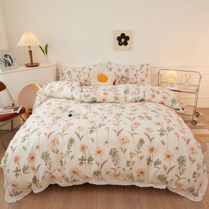 91家纺网 家纺一手货源 找家纺 一米阳光 2023秋季新款纯棉花边款四件套 芒种