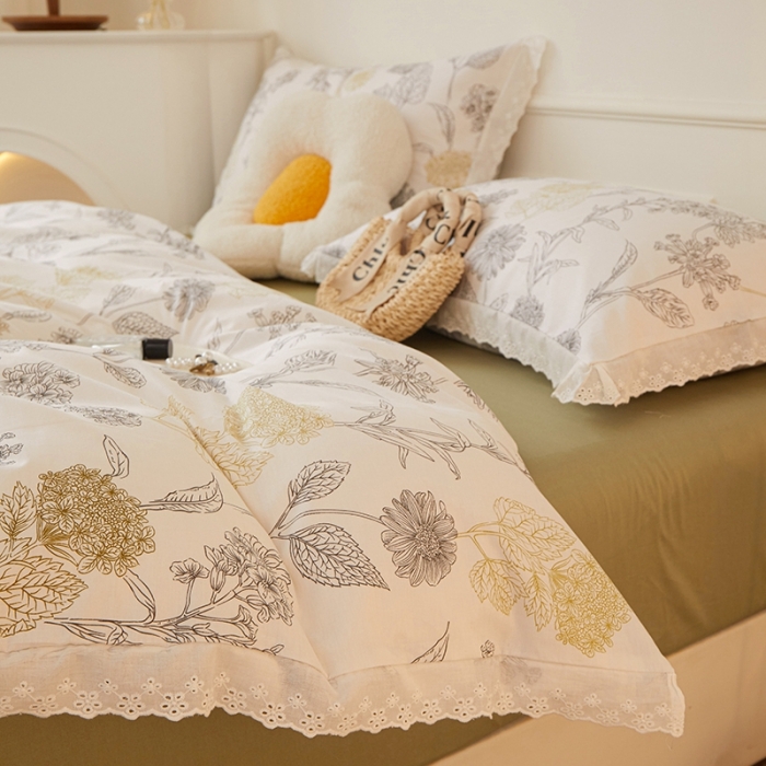 91家纺网 家纺一手货源 找家纺 一米阳光 2023秋季新款纯棉花边款四件套 秋意