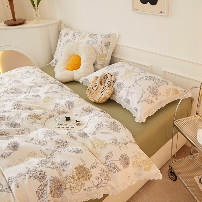 91家纺网 家纺一手货源 找家纺 一米阳光 2023秋季新款纯棉花边款四件套 秋意