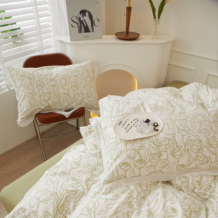 91家纺网 家纺一手货源 找家纺 一米阳光 2023秋季新款纯棉花边款四件套 夏至