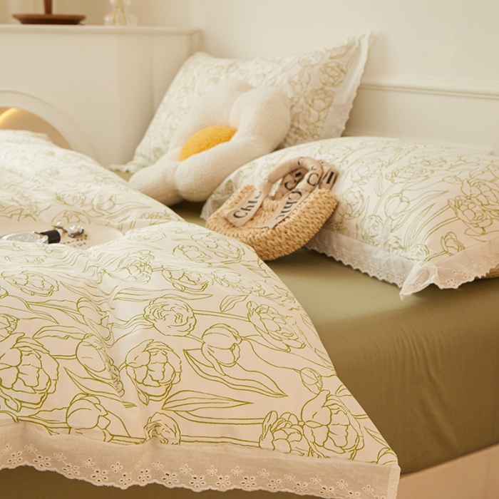 91家纺网 家纺一手货源 找家纺 一米阳光 2023秋季新款纯棉花边款四件套 夏至