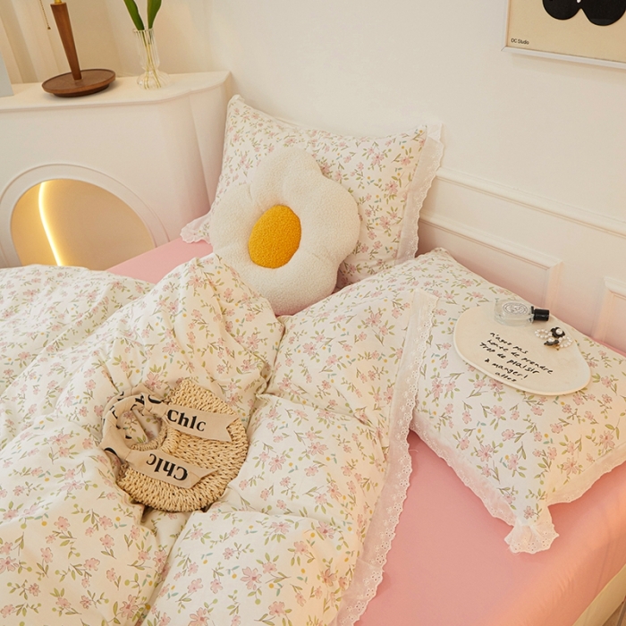 91家纺网 家纺一手货源 找家纺 一米阳光 2023秋季新款纯棉花边款四件套 小满