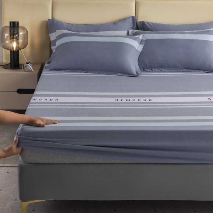 91家纺网 家纺一手货源 找家纺 伊而梦 2023新款全棉磨毛印花四件套系列单品床笠 乔纳森-蓝