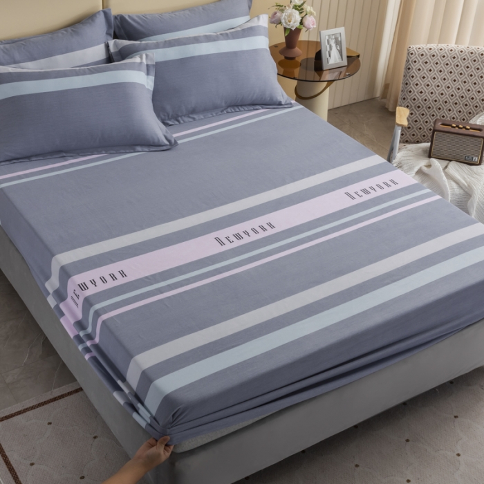 91家纺网 家纺一手货源 找家纺 伊而梦 2023新款全棉磨毛印花四件套系列单品床笠 乔纳森-蓝