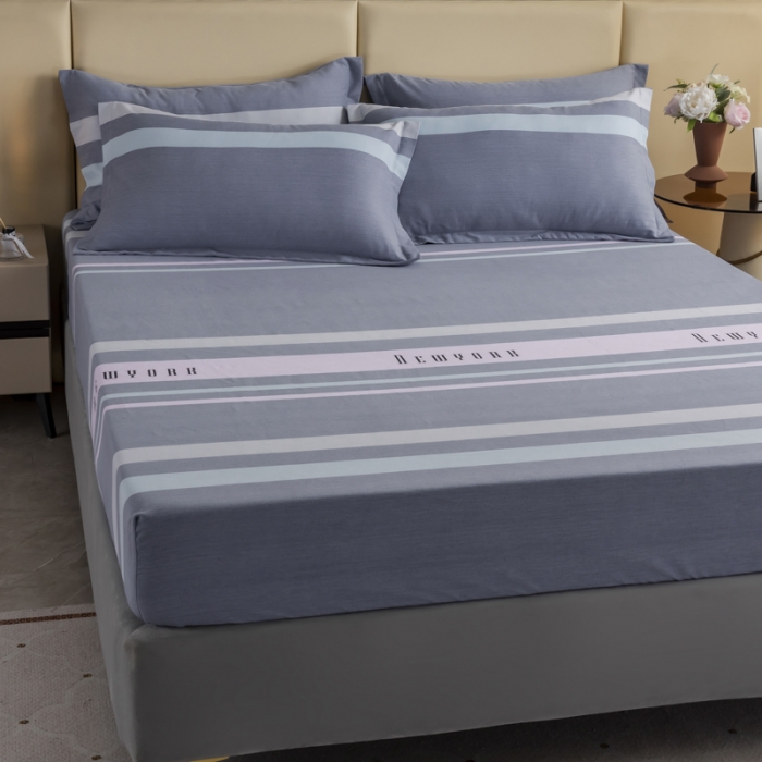 91家纺网 家纺一手货源 找家纺 伊而梦 2023新款全棉磨毛印花四件套系列单品床笠 乔纳森-蓝