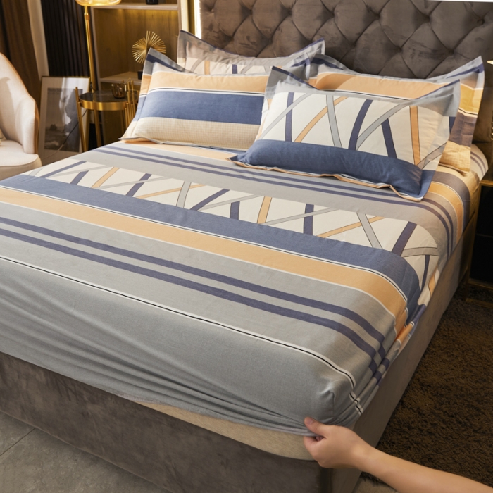 91家纺网 家纺一手货源 找家纺 伊而梦 2023新款全棉磨毛印花四件套系列单品床笠 梦动之城-灰