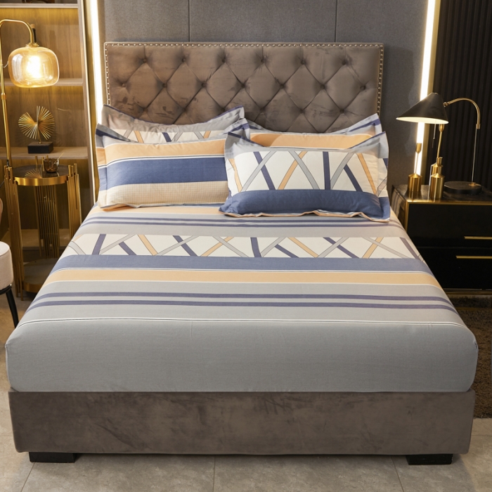 91家纺网 家纺一手货源 找家纺 伊而梦 2023新款全棉磨毛印花四件套系列单品床笠 梦动之城-灰