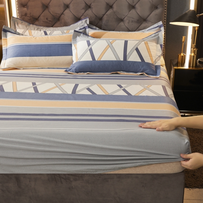 91家纺网 家纺一手货源 找家纺 伊而梦 2023新款全棉磨毛印花四件套系列单品床笠 梦动之城-灰