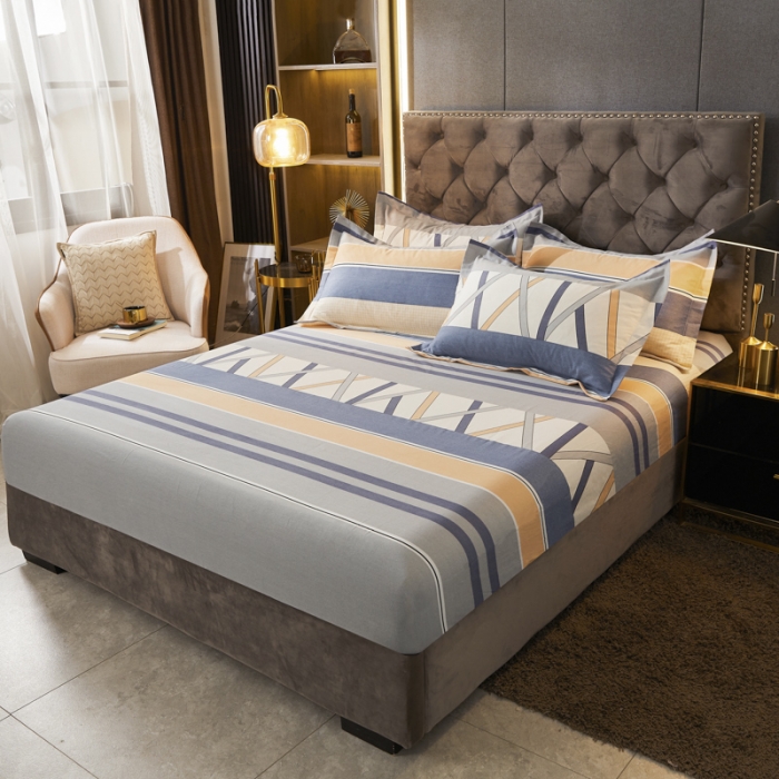 91家纺网 家纺一手货源 找家纺 伊而梦 2023新款全棉磨毛印花四件套系列单品床笠 梦动之城-灰