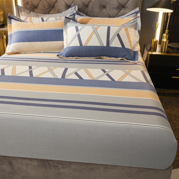 91家纺网 家纺一手货源 找家纺 伊而梦 2023新款全棉磨毛印花四件套系列单品床笠 梦动之城-灰