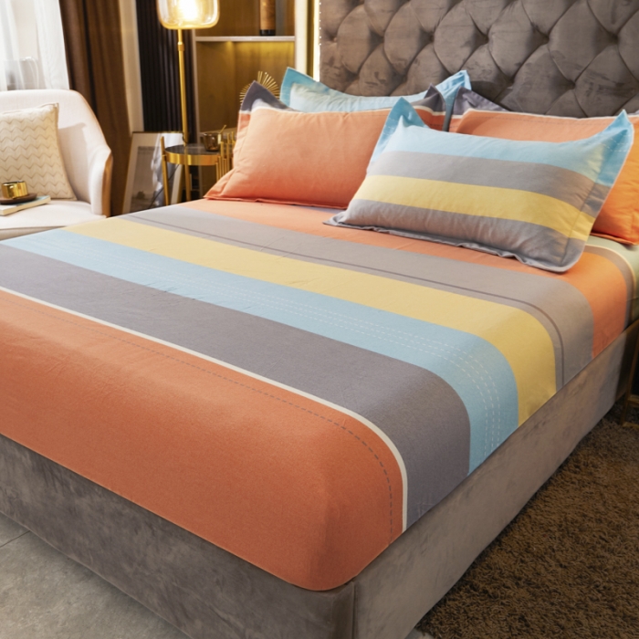 91家纺网 家纺一手货源 找家纺 伊而梦 2023新款全棉磨毛印花四件套系列单品床笠 线韵之美-桔