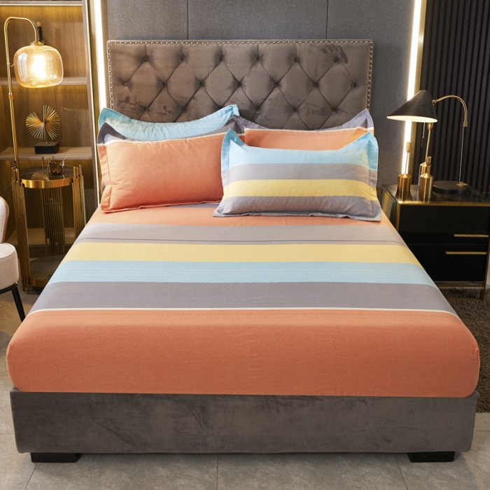 91家纺网 家纺一手货源 找家纺 伊而梦 2023新款全棉磨毛印花四件套系列单品床笠 线韵之美-桔