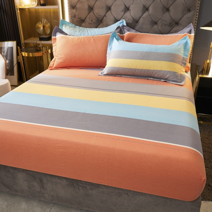 91家纺网 家纺一手货源 找家纺 伊而梦 2023新款全棉磨毛印花四件套系列单品床笠 线韵之美-桔