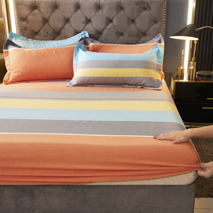 91家纺网 家纺一手货源 找家纺 伊而梦 2023新款全棉磨毛印花四件套系列单品床笠 线韵之美-桔