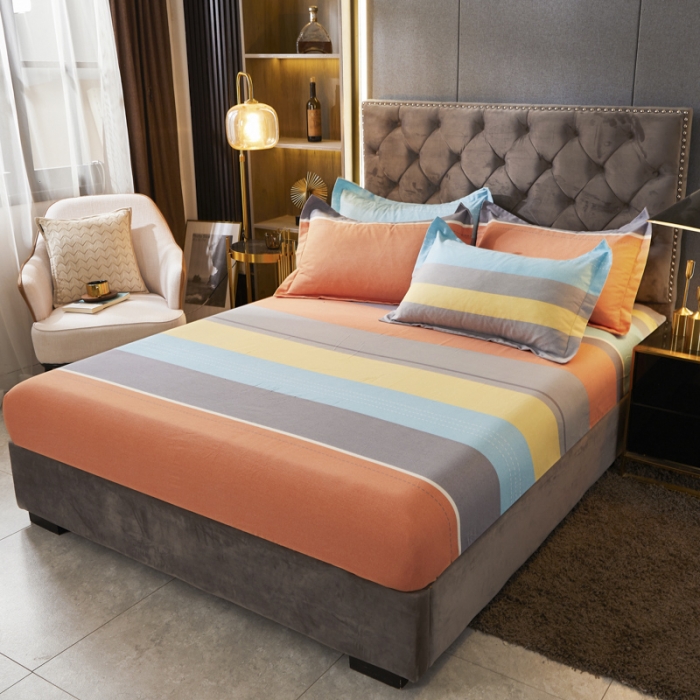 91家纺网 家纺一手货源 找家纺 伊而梦 2023新款全棉磨毛印花四件套系列单品床笠 线韵之美-桔