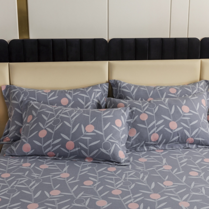 91家纺网 家纺一手货源 找家纺 伊而梦 2023新款全棉磨毛印花四件套系列单品床笠 盛夏果实-灰