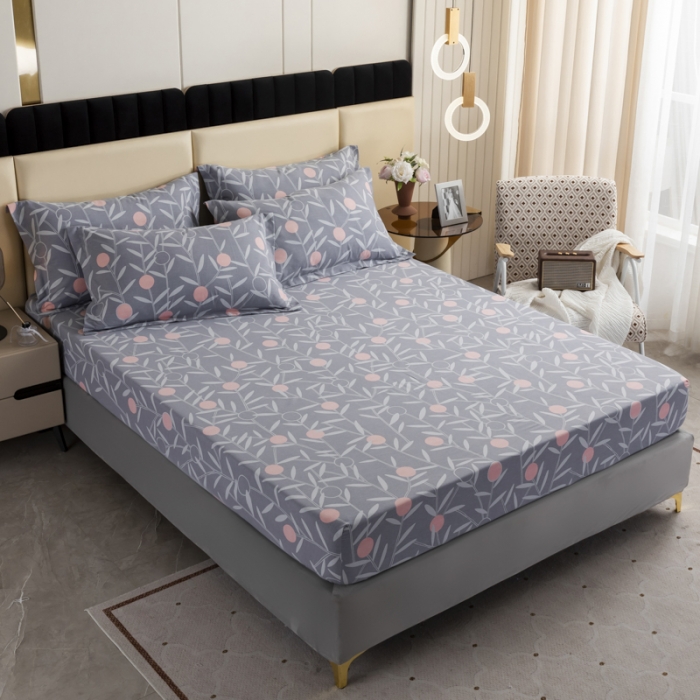 91家纺网 家纺一手货源 找家纺 伊而梦 2023新款全棉磨毛印花四件套系列单品床笠 盛夏果实-灰