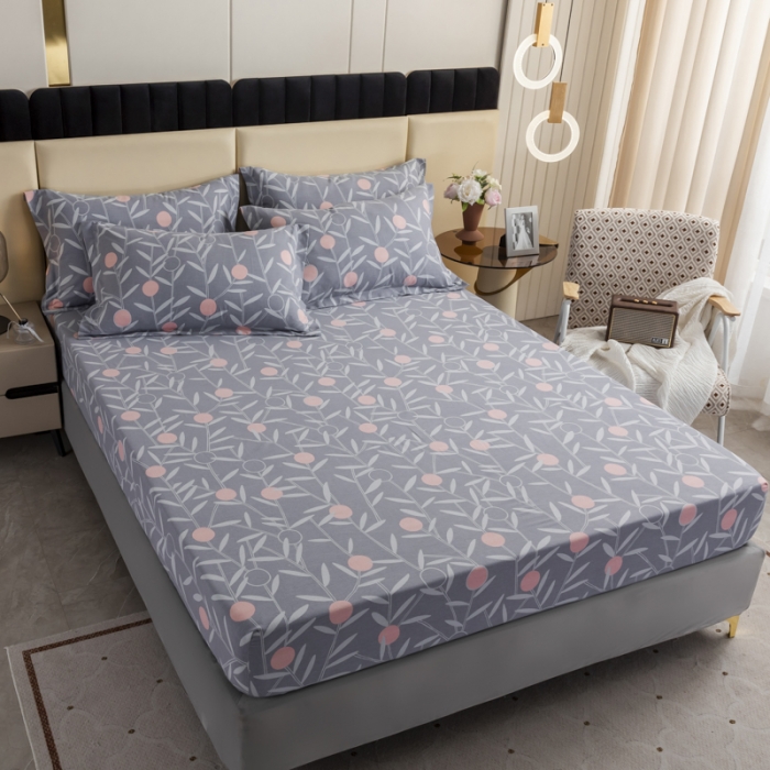 91家纺网 家纺一手货源 找家纺 伊而梦 2023新款全棉磨毛印花四件套系列单品床笠 盛夏果实-灰