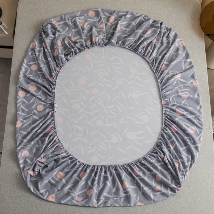 91家纺网 家纺一手货源 找家纺 伊而梦 2023新款全棉磨毛印花四件套系列单品床笠 盛夏果实-灰