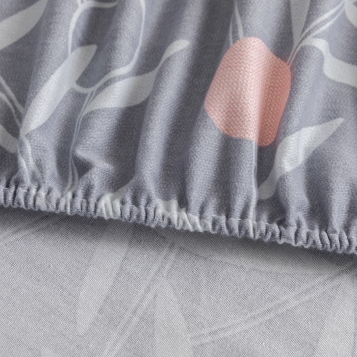 91家纺网 家纺一手货源 找家纺 伊而梦 2023新款全棉磨毛印花四件套系列单品床笠 盛夏果实-灰