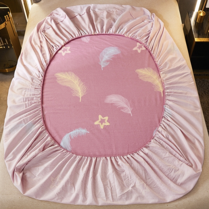 91家纺网 家纺一手货源 找家纺 伊而梦 2023新款全棉磨毛印花四件套系列单品床笠 梦之羽-粉