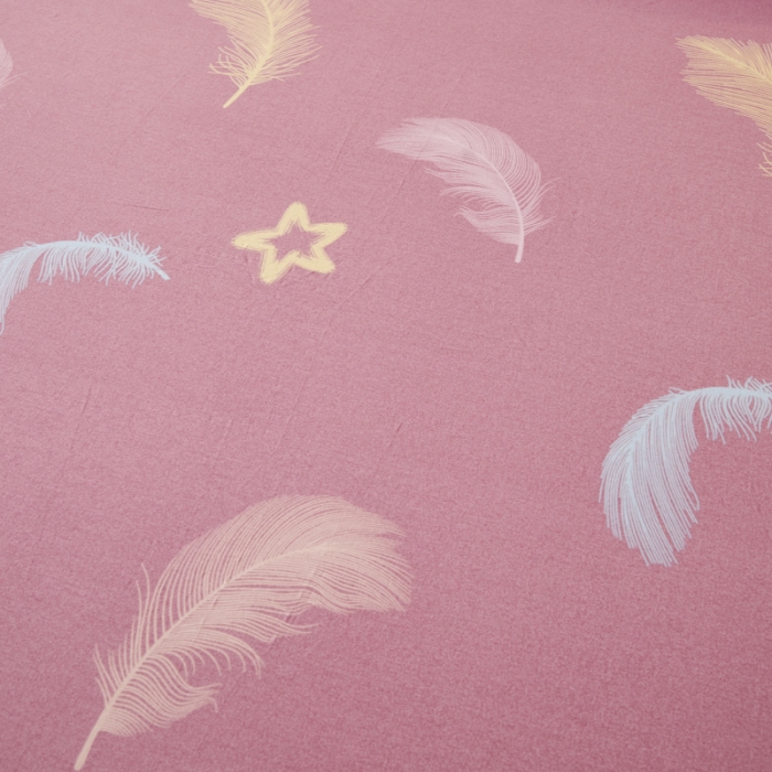 91家纺网 家纺一手货源 找家纺 伊而梦 2023新款全棉磨毛印花四件套系列单品床笠 梦之羽-粉