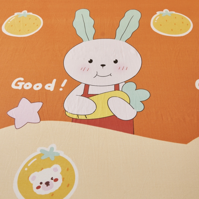 91家纺网 家纺一手货源 找家纺 伊而梦 2023新款全棉磨毛印花四件套系列单品床笠 兔子家族-桔