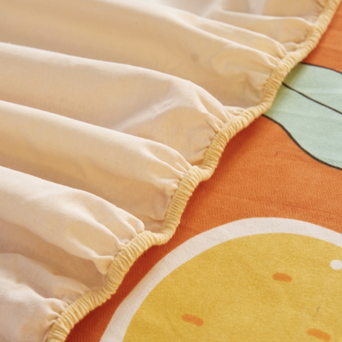 91家纺网 家纺一手货源 找家纺 伊而梦 2023新款全棉磨毛印花四件套系列单品床笠 兔子家族-桔