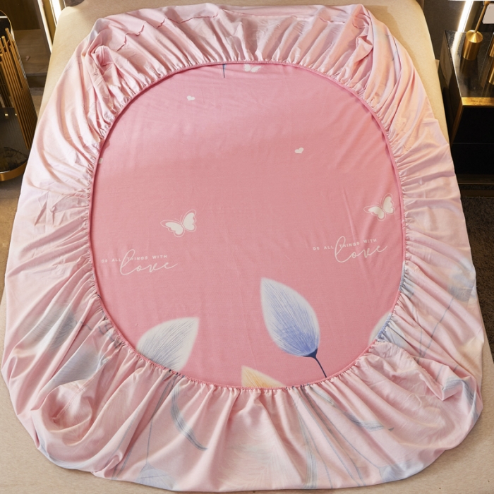 91家纺网 家纺一手货源 找家纺 伊而梦 2023新款全棉磨毛印花四件套系列单品床笠 香兰草-粉