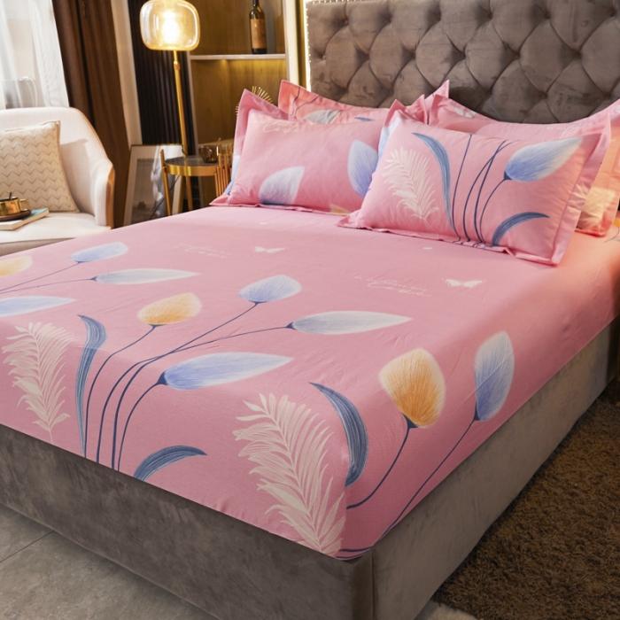 91家纺网 家纺一手货源 找家纺 伊而梦 2023新款全棉磨毛印花四件套系列单品床笠 香兰草-粉